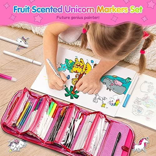 beefunni Unicorn Fruit Scented Washable Markers Set 45 pcs with Glitter Pencil Case, Arts and Crafts for Kids Age 4-6 6-8, Colouring Markers Sets - Unicorn Birthday Gifts for Girls 4 5 6 7 8 Year Old 3 61H9mSNMfUL. AC