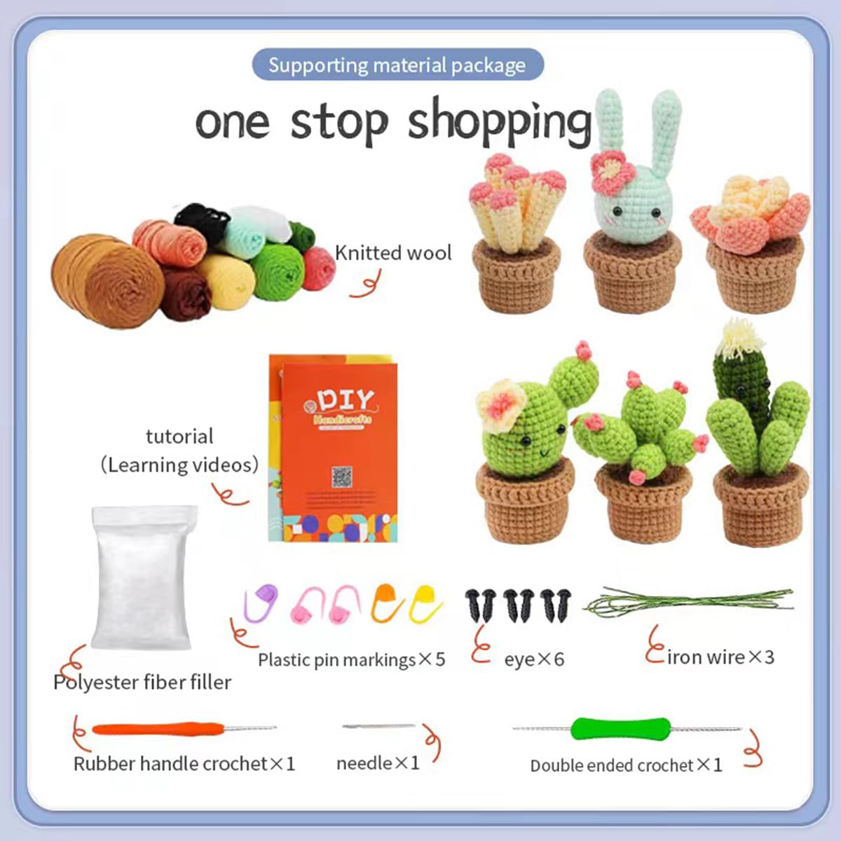 Kit De Crochet Pour Débutants Cactus - Kit Complet Avec Fil, Crochets, Remplissage Et Instructions Pour Amigurumi