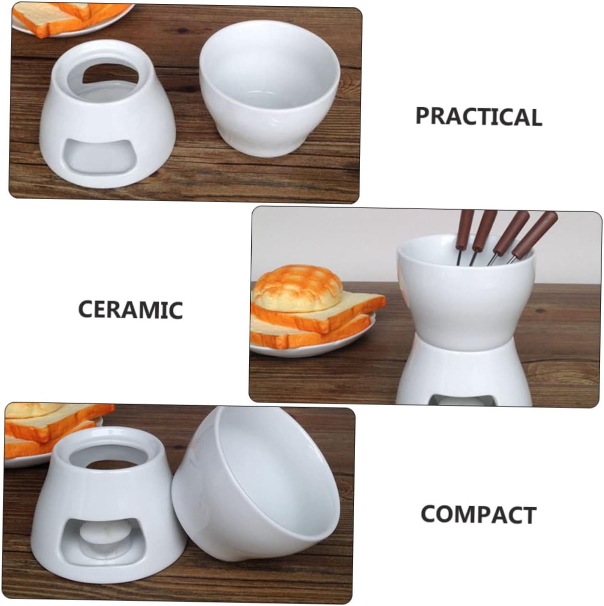 1Set Ceramic Cheese Melting Pot Multi Functional Fondue Home DIY Chocolate Cheese Melting Easy to Use with Included Forks for Ice