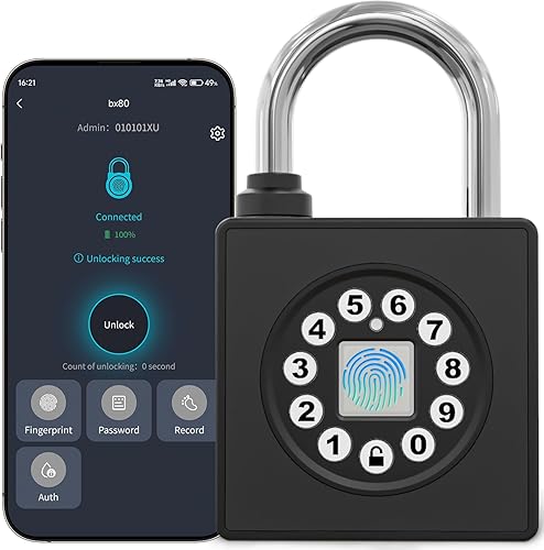 Miniatura 1 de SFW Candado inteligente de huellas dactilares con llave, bloqueo de casillero de combinación resistente, resistencia al agua con códigos, acceso a