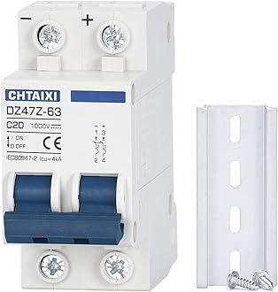 CHTAIXI DC Miniature Circuit Breaker, 2 Pole 1000V 20 Amp Isolator for Solar PV System, Thermal Magnetic Trip, DIN Rail Mount, Chtaixi DC Disconnect Switch C20