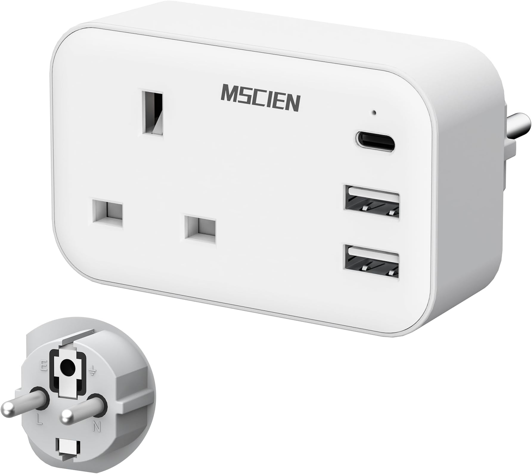 Mscien UK to European Plug Adapter with USB C,Travel Plugs UK to EU for Germany,France,Spain,Turkey,Greece and Iceland,