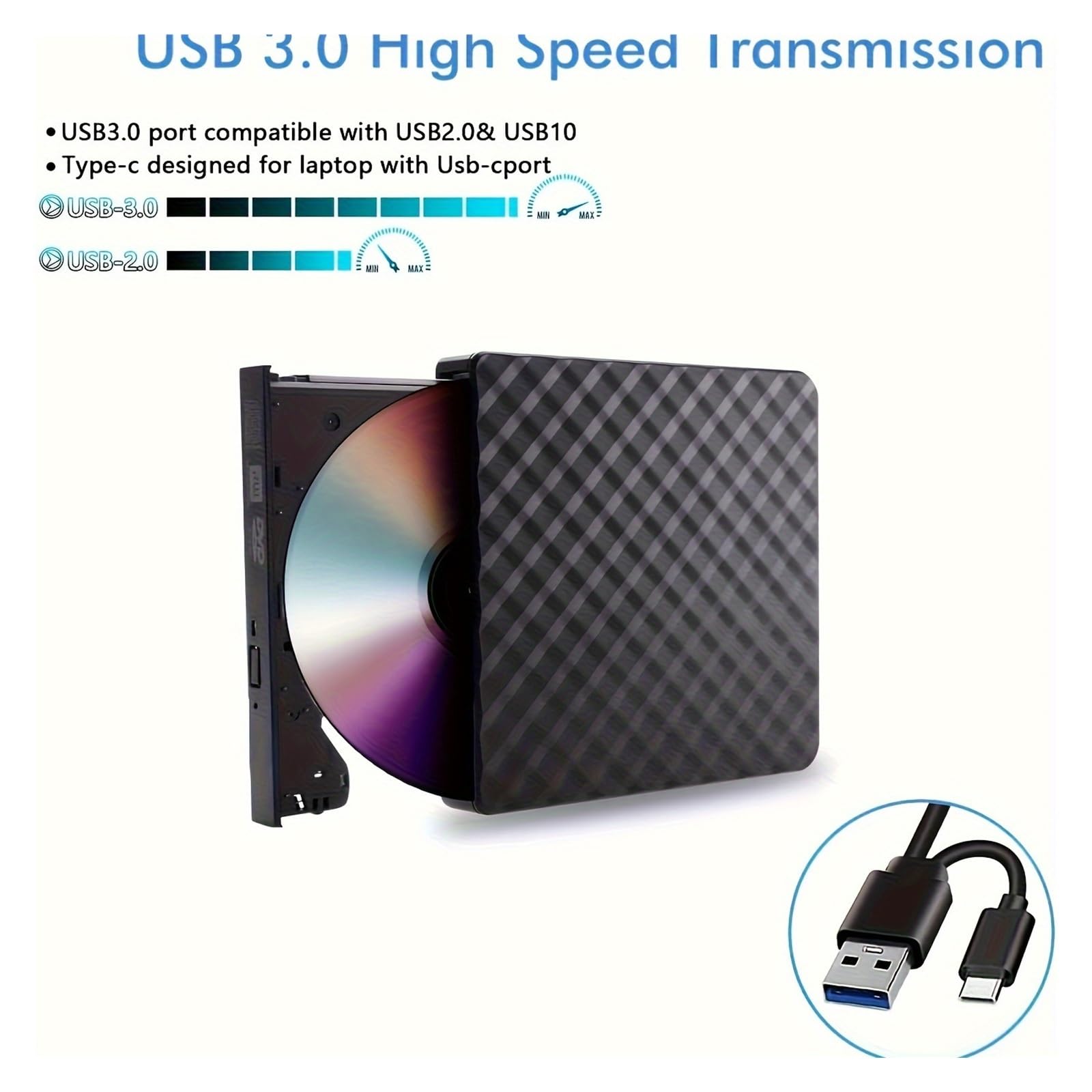 Lettore DVD portatile, Unità ottica esterna CD/DVD USB3.0 e USB-C for il trasferimento dati ad alta velocità for laptop