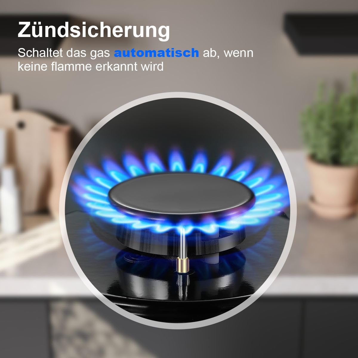 SNDOAS Piano Cottura 4 Fuochi Gas, Piano Cottura Gas Vetro con Protezione Automatica Della Fiamma, Gas Naturale e Gas Propano, Incorporato, Nero, 8000 W, 220-240 V