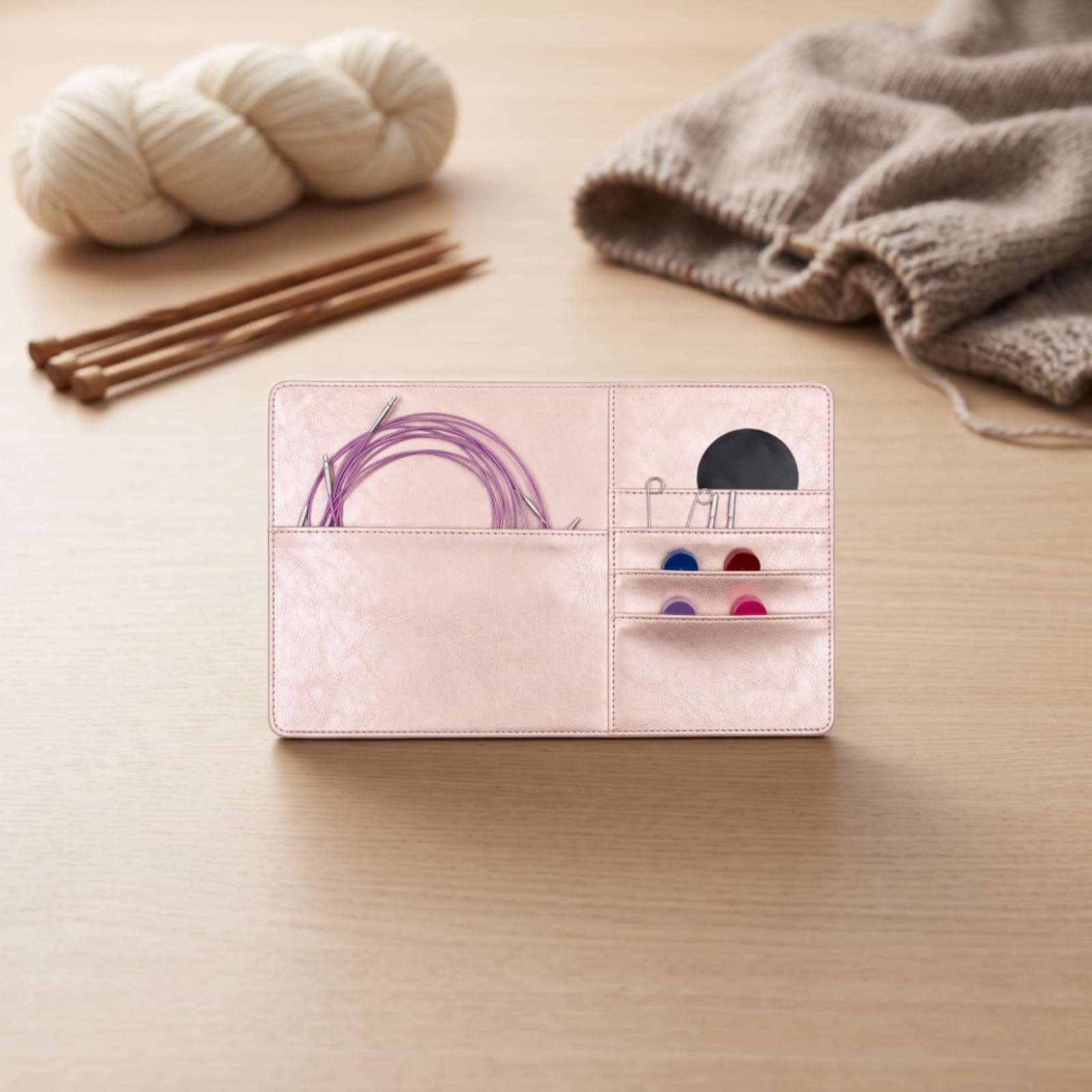 MERIGLARE Stricknadel set Austauschbare Stricknadeln Rundstricknadeln Seilverlängerungen Werkzeugteile Aufbewahrungstasche aus Und Pu für Unterwegs Stricktreffen Wohnzimmer