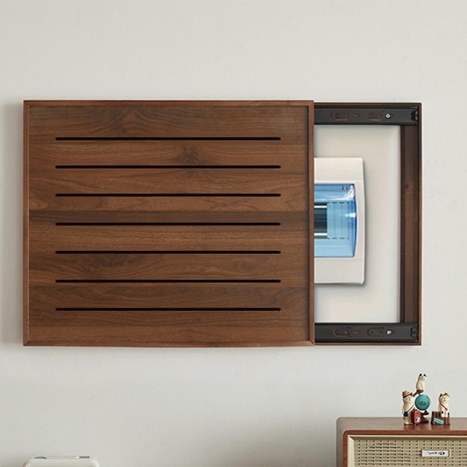 Copri Quadro Elettrico Coperchio per Quadro Elettrico, Copertura Decorativa Scatola Dei Fusibili, Pannello A Scomparsa Interruttori Automatici A Pressione.(Left Walnut,40x30cm/16x12in)