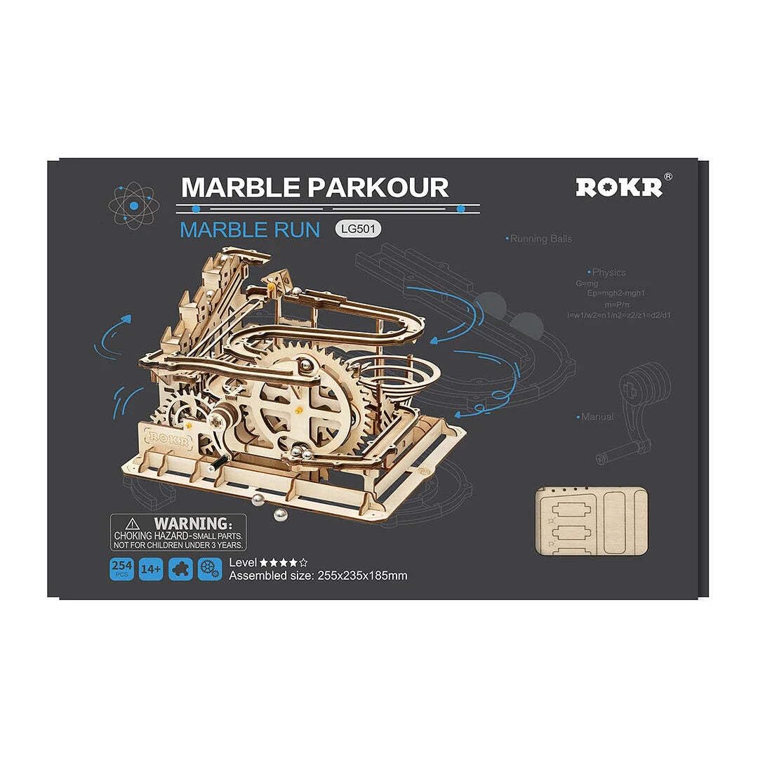 Robotime LG501 Marble Parkour Kugelbahn Bausatz aus Holz hergestellt, Maße: 25.5 x 23.5 x 18.5 cm, Teile: 254 Stück
