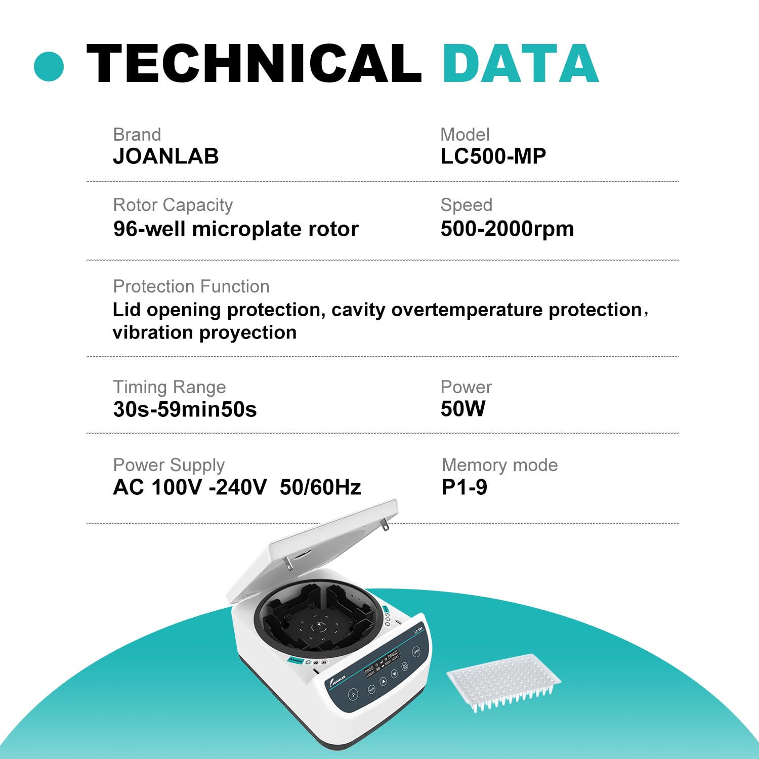 JOANLAB LC500-MP Microplate Centrifuge, 4×96-Well, 500-2000RPM