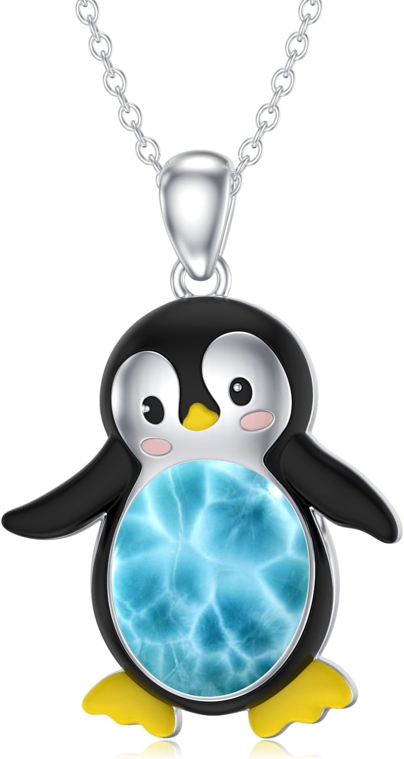 Penguin Necklace 925 Sterling Silver Penguins Pendant Larimar Penguin Necklace Larimar Jewelry Gifts for Women