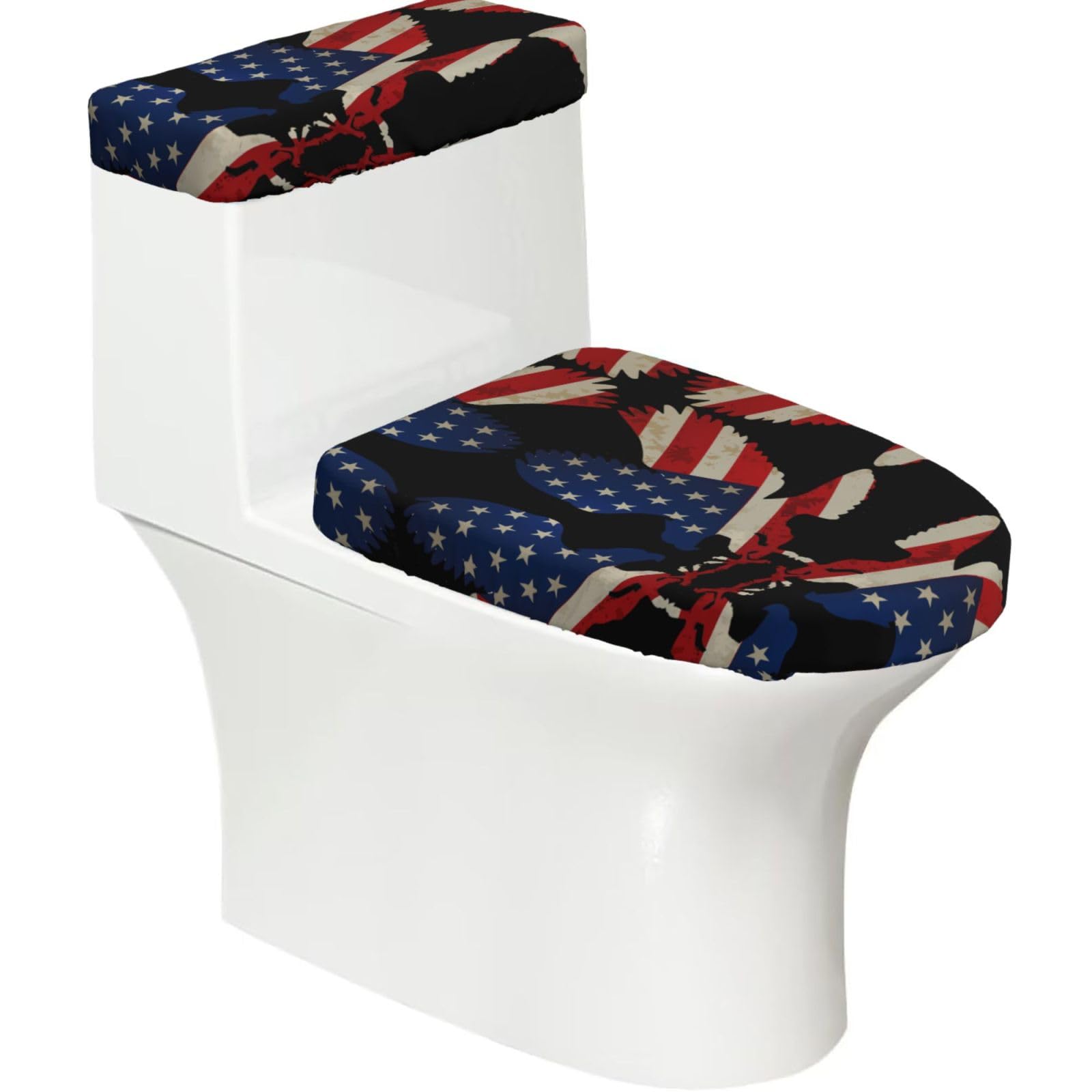 Mrowyc Black American Eagle And Flag Printed Toilet Seat Set - Set Of 2 - Universal Toilet Seat Cover - Housewarming Birthday Christmas Gift
