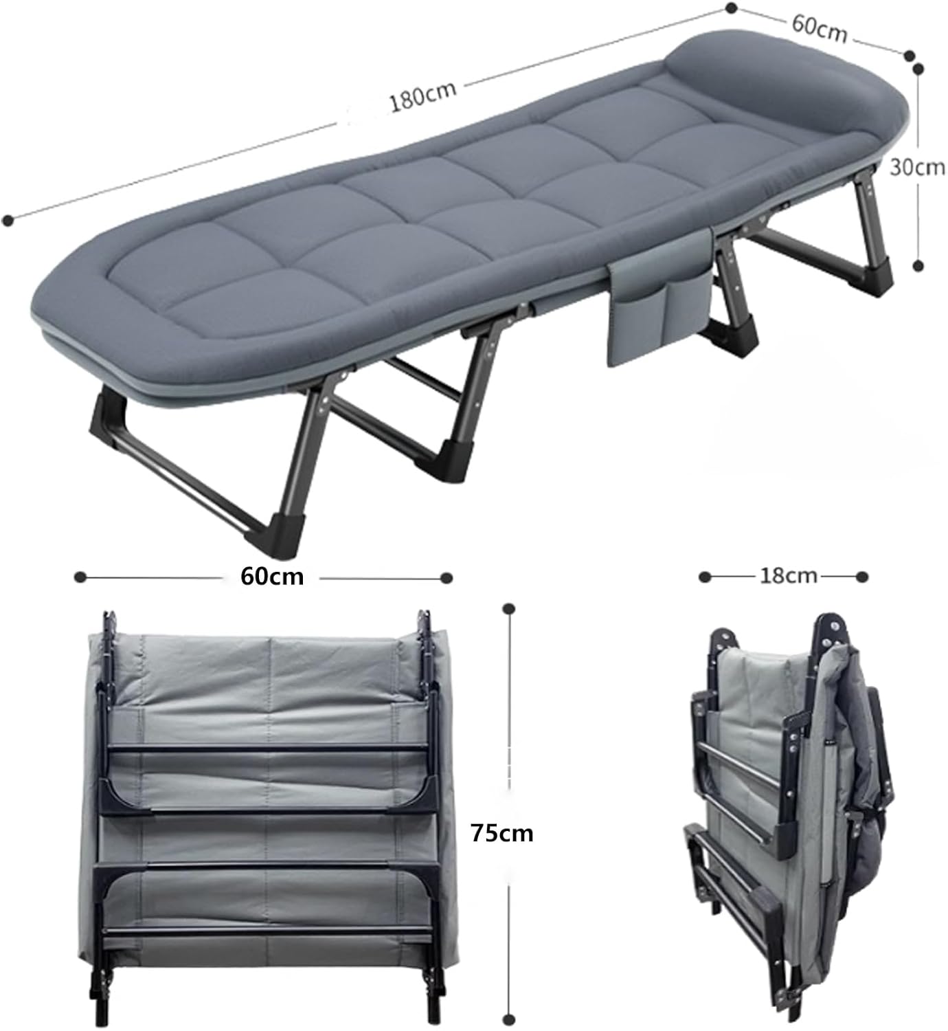Portable Folding Adult Bed,Camping Cot Portable Sleeping Cot with Mattress, Foldable Outdoor Bed Heavy Duty Camping Cots 6 Levels Adjustable Backrest for Office Naps, Beach Vocation and Ho