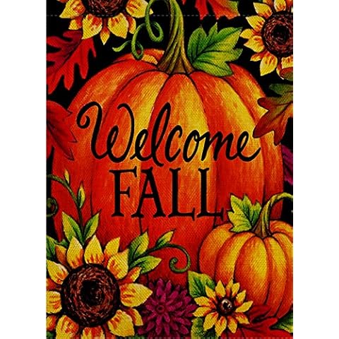 Selmad Home Decorative Happy Fall Yall Garden Flag Welcome Quote Double Sided, Autumn Sunflowers House Yard Flag, Rustic Harvest Pumpkin Yard Decorations, Sunflower Seasonal Outdoor Flag 12 x 18 Cover