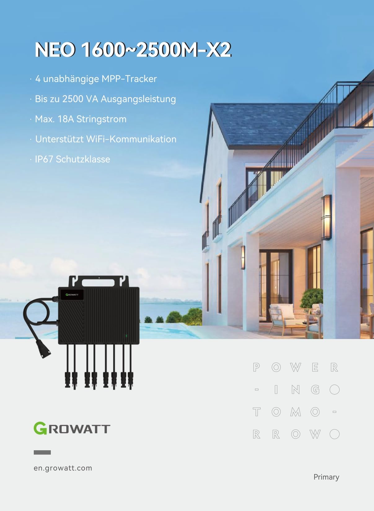 Growatt NEO 2000M-X2 Wechselrichter 2kW mit 4MPPT und WiFi für Balkonkraftwerke und Solaranlagen