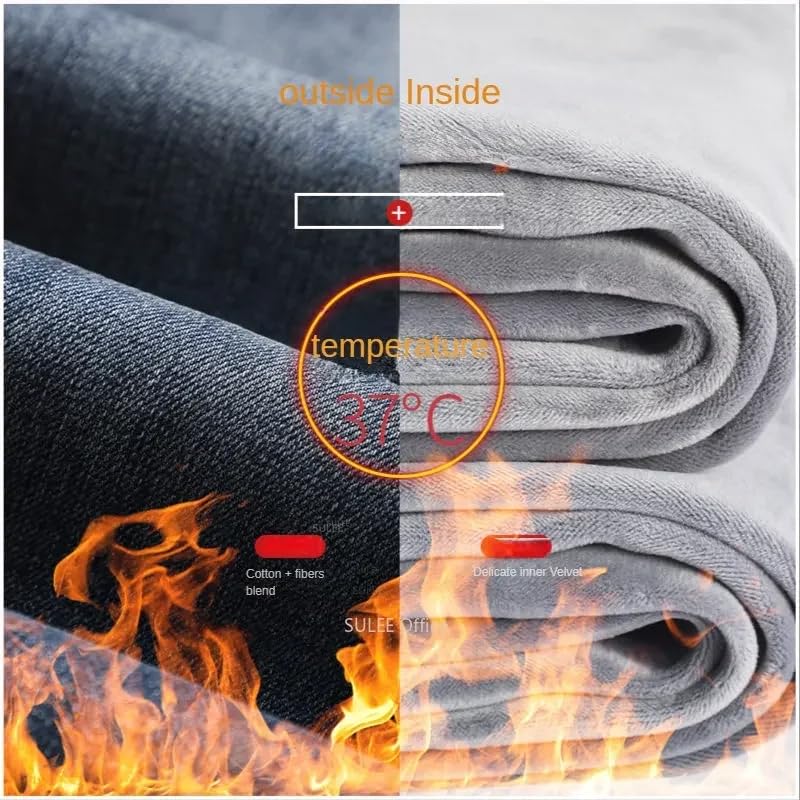 Winter Men Fleece Jeans Business Casual Stretch Fitted Straight Denim Student Trousers Male Classic Thick Warm Pants3