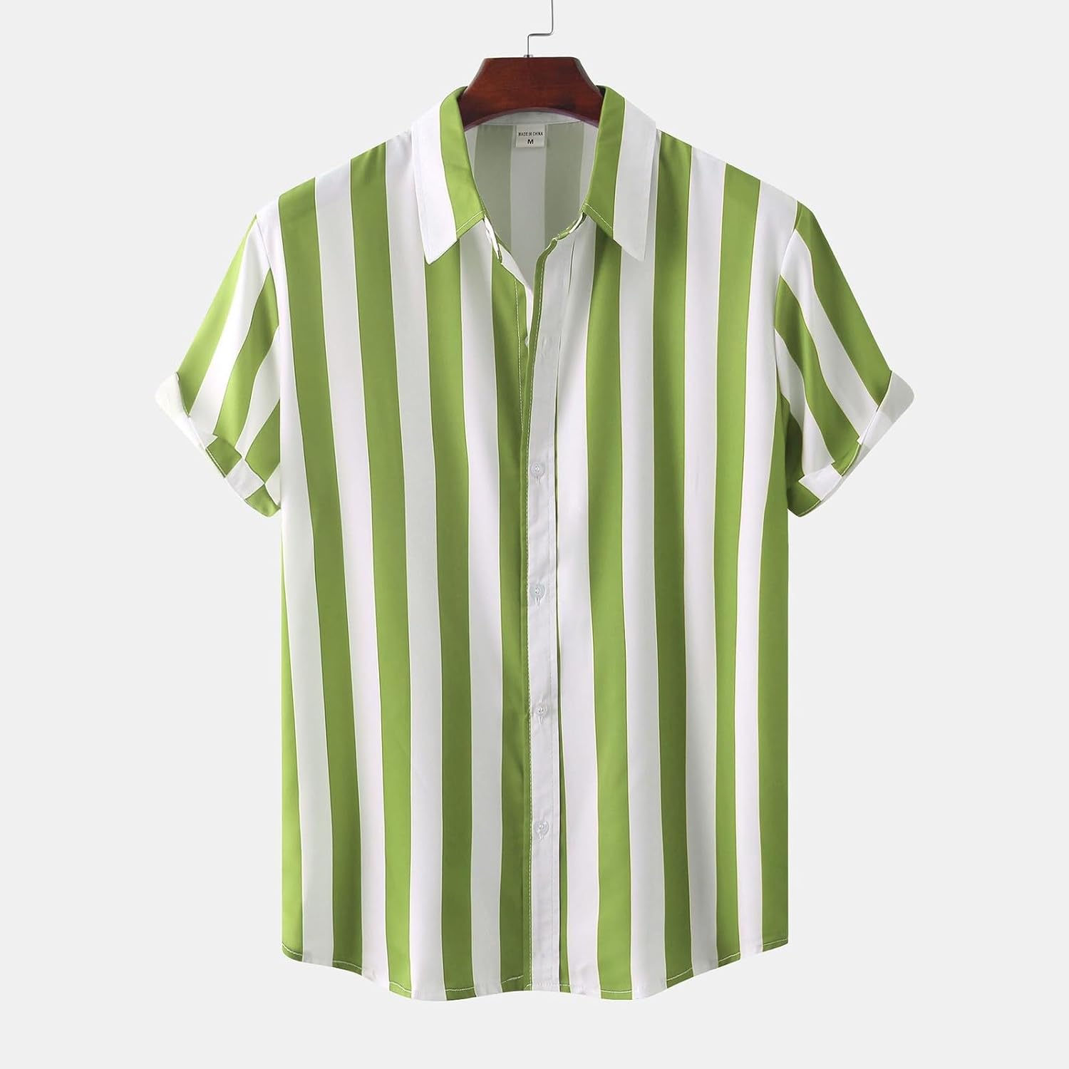 Men's Business Casual Shirt, Button Down Short Sleeve Shirt Summer Lightweight Striped Beach Shirts, M-3XL