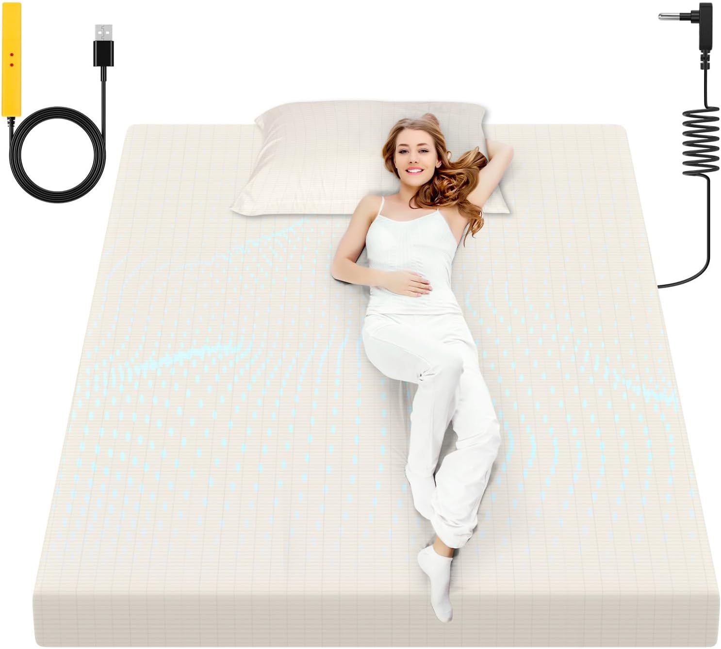 Grounding Sheet, 90% Organic Cotton + 10% Pure Silver Organic Fitted Grounded Sheet for Improved Sleep, Connected Earth Energy - Healthy Sleep Therapy (White, (60.1 * 80 * 15.1inch))