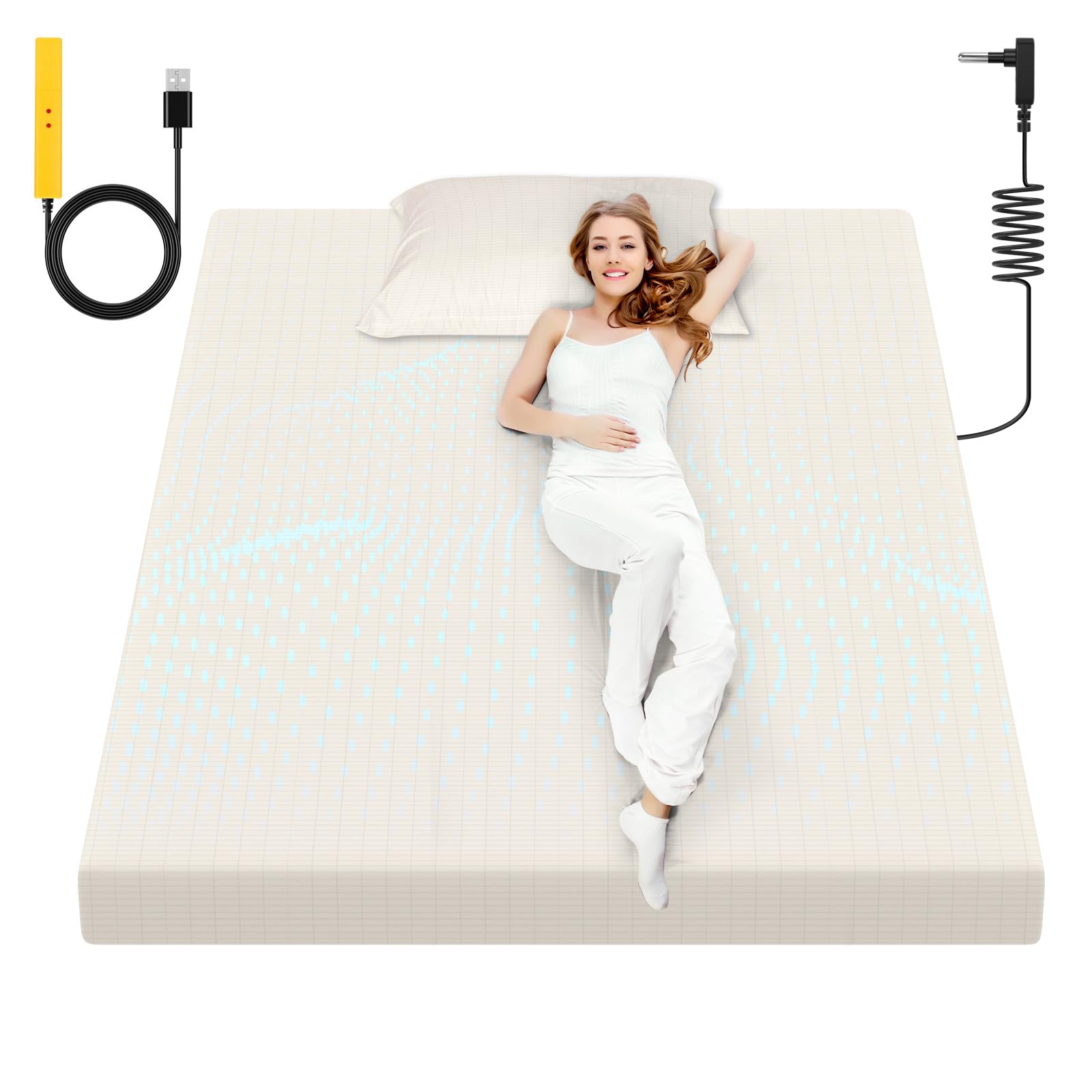Grounding Sheet, 90% Organic Cotton + 10% Pure Silver Organic Fitted Grounded Sheet for Improved Sleep, Connected Earth Energy - Healthy Sleep Therapy (White, (60.1 * 80 * 15.1inch))