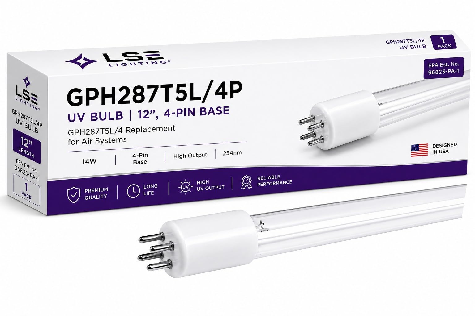 LSE Lighting GPH287T5L/4P UV Bulb 4-Pin Base 12