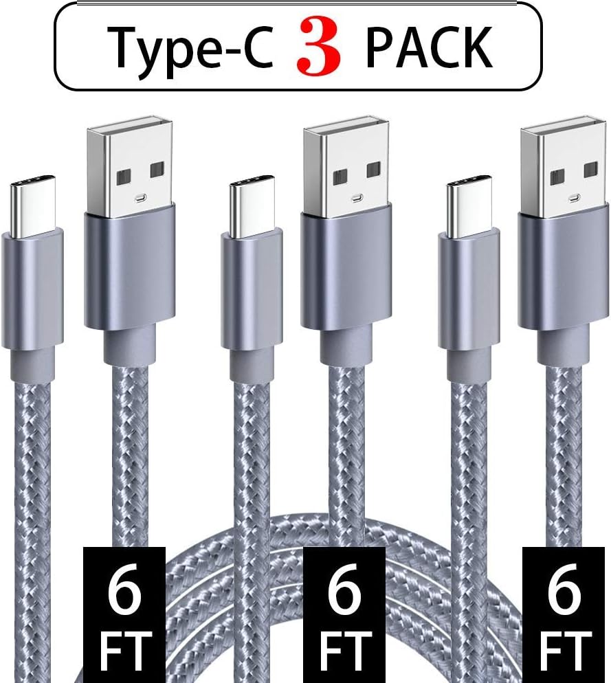 4pmla USB C Cable 3 Pack(6ft) Nylon Braided Fast Charger