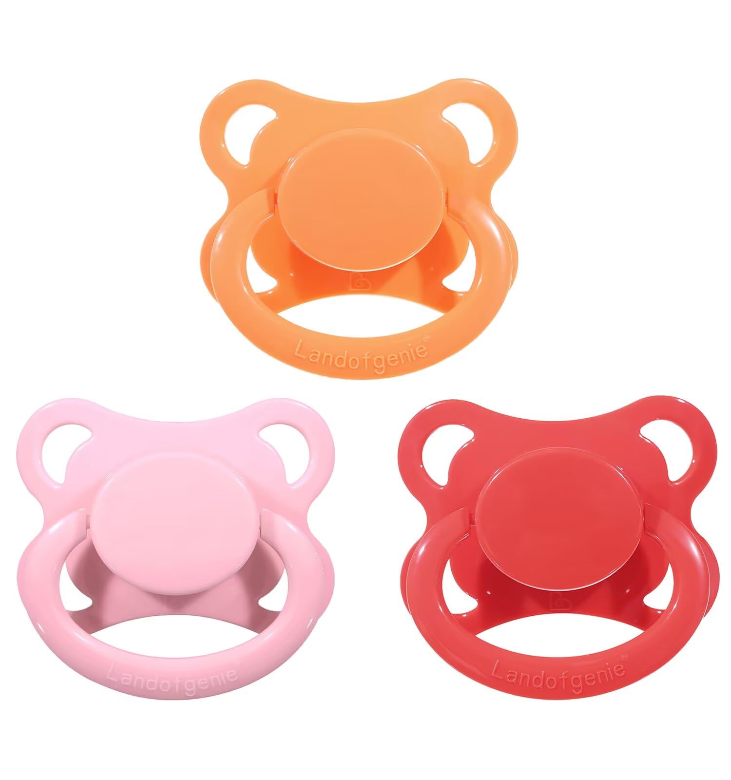 Landofgenie Adult Silicone Pacifier 3-Piece Set, BPA-Free, Pink + Orange + Red, Moon-Shaped