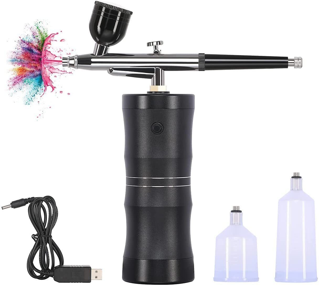 Kit Aerografo Cordless, Compressore per Pistola Aerografo per Trucco Portatile, per Miglioramento del Barbiere, Tatuaggio, Unghie, Arte, Disegno, Decorazione di Torte, Modello, Legno, Pelle