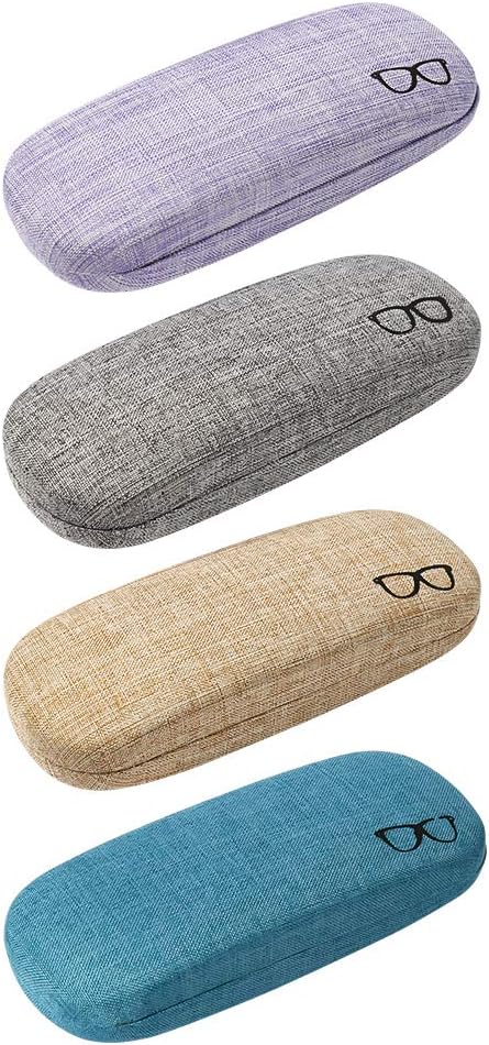 FRIUSATE 4 Pack Hard Shell Eyeglasses Case, Linen Fabrics Large Sunglasses Case Concise Glasses Protective Case (Random Color)