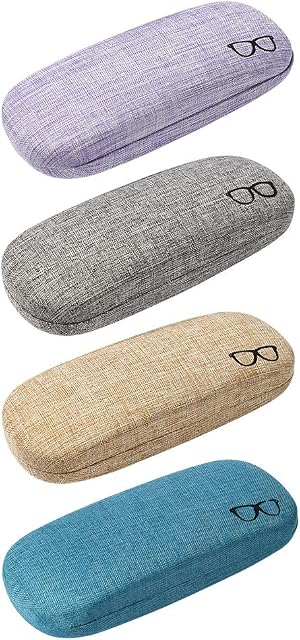 FRIUSATE 4 Pack Hard Shell Eyeglasses Case, Linen Fabrics Large Sunglasses Case Concise Glasses Protective Case (Random Color)