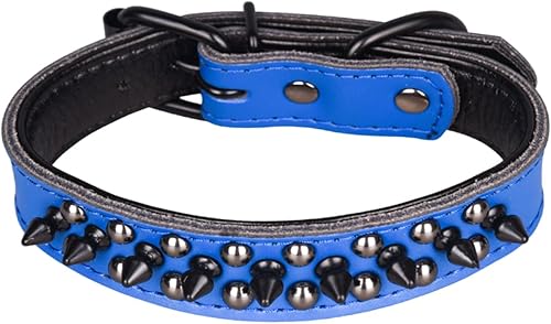 Miniatura 9 de Collares ajustables de piel auténtica con tachuelas para perros pequeños, medianos y grandes, Pit Bull, Bulldog, Pugs, Husky (S, marrón 1)