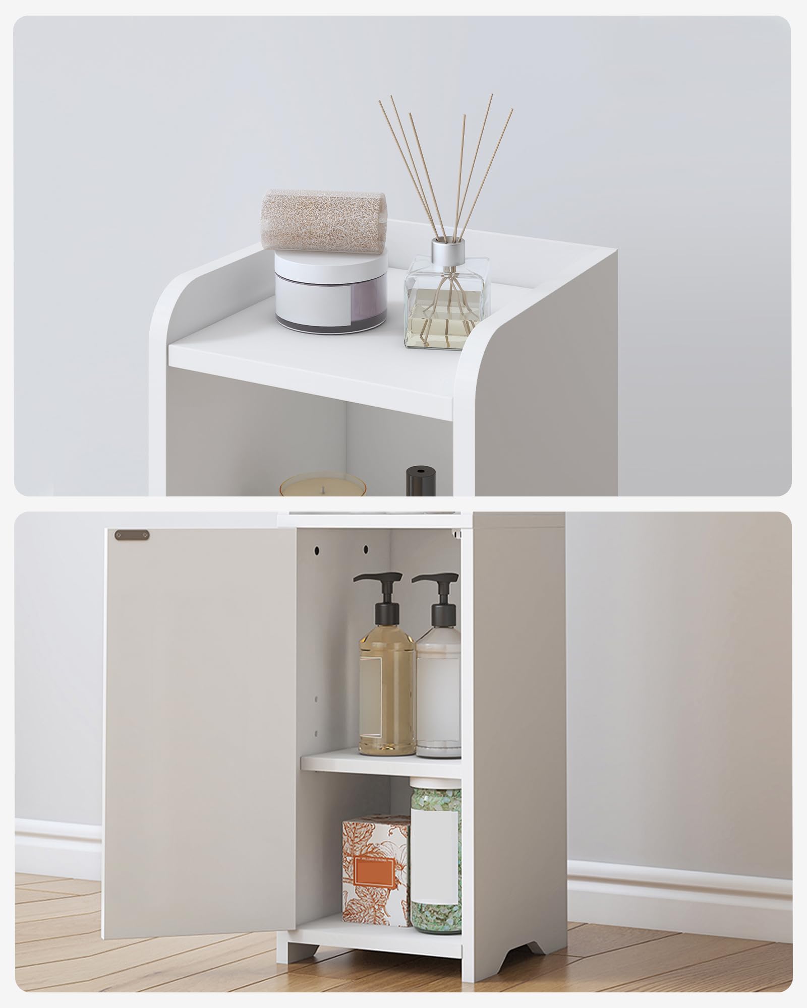Hzuaneri Meuble de Salle de Bain, Meuble de Rangement avec Portes, Armoire d’Angle avec Étagères Réglables, Armoire de Toilette, ‎20 x 20 x 75 cm, Blanc BC19703X
