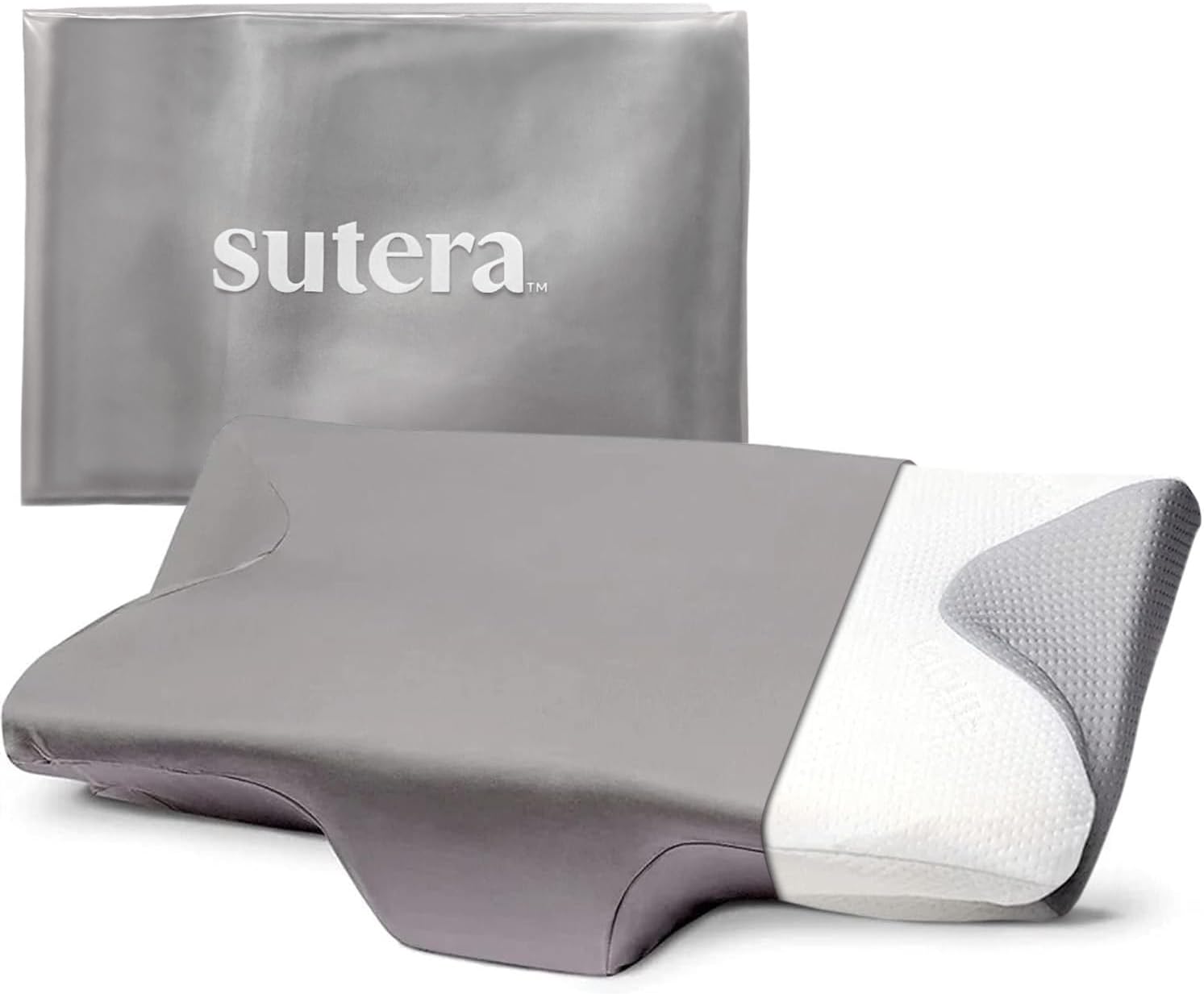 SUTERA - Contour Memory Foam Pillow for Sleeping, Orthopedic Cervical Support for Neck, Shoulder and Back Pain Relief, Ergonomic Pillow for Side, Back and Stomach Sleepers, Washable Cover