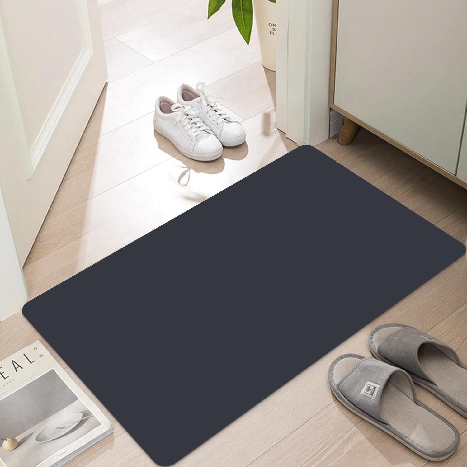 LYGLIGH Ultra Thin Door Mat Indoor Entrance, 1/10 in Thin Door Mats for Inside Entry, Non-Slip Rubber Backing Washable Doormat, Fade Resistant, Absorbent, Low Profile Dirt Trapper, 30"X17", Navy — image 1