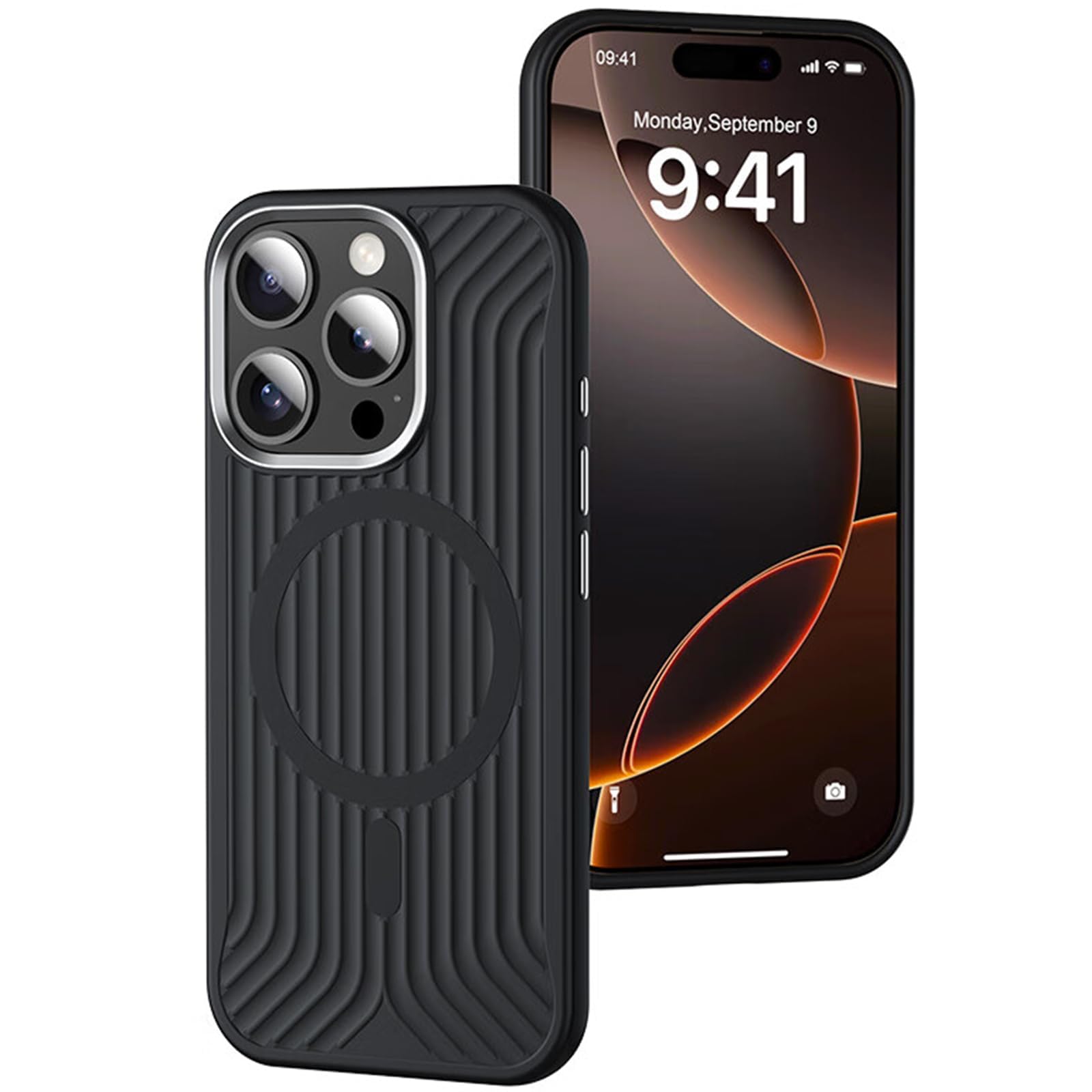 Custodia per iPhone 16/16 Pro/16 PRO Max, Custodia in Silicone Liquido, Texture Antiscivolo, Slim Fit, Compatibile con MagSafe, Cover in Silicone Antiurto,16 PRO,Black