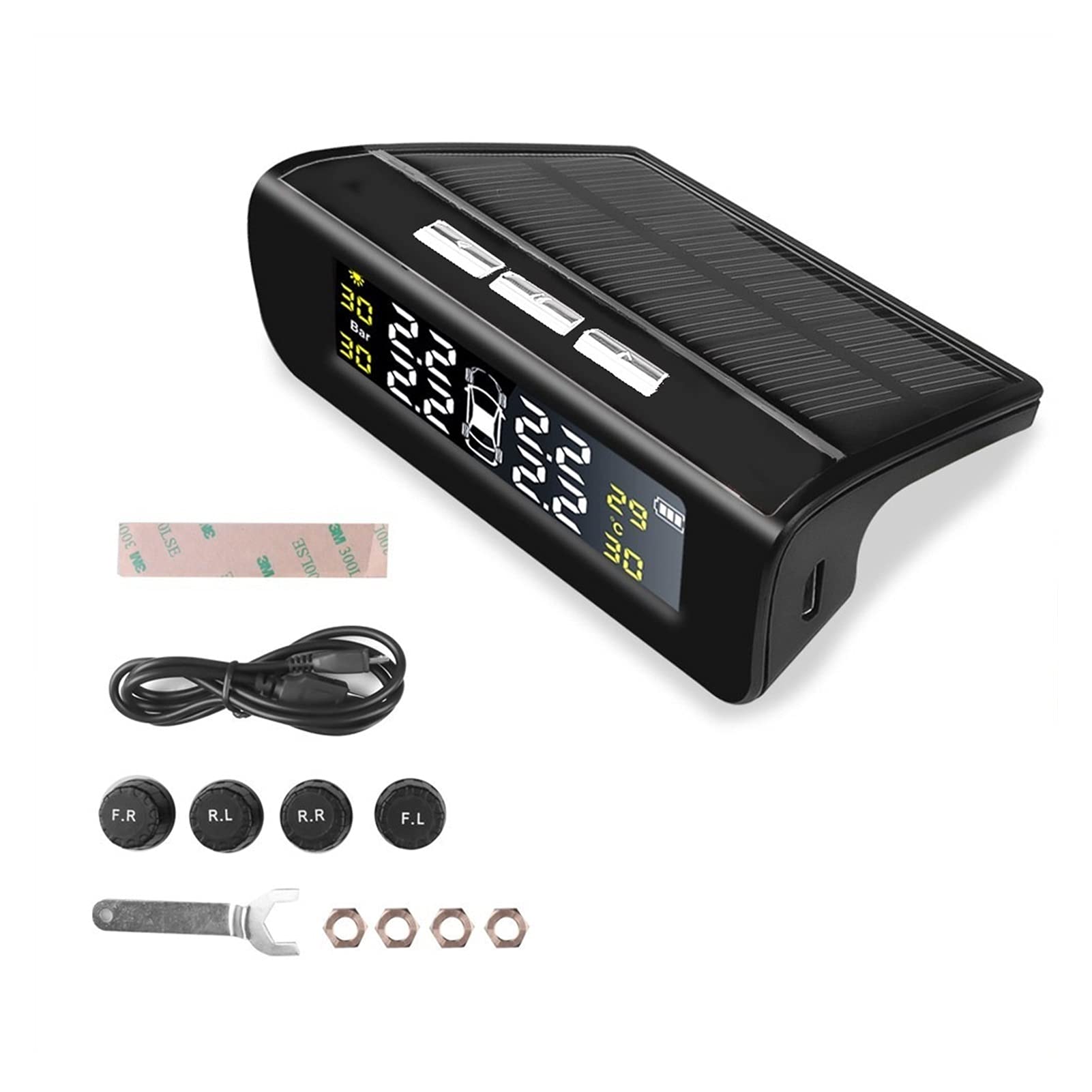 Strumenti di controllo della pressione dei pneumatici Sistema di monitoraneo per pneumatici per pneumatici per auto Smart Automobile solare TPMS. Pneumatici AVVERTENZA Avviso ad alta temperatura Senso