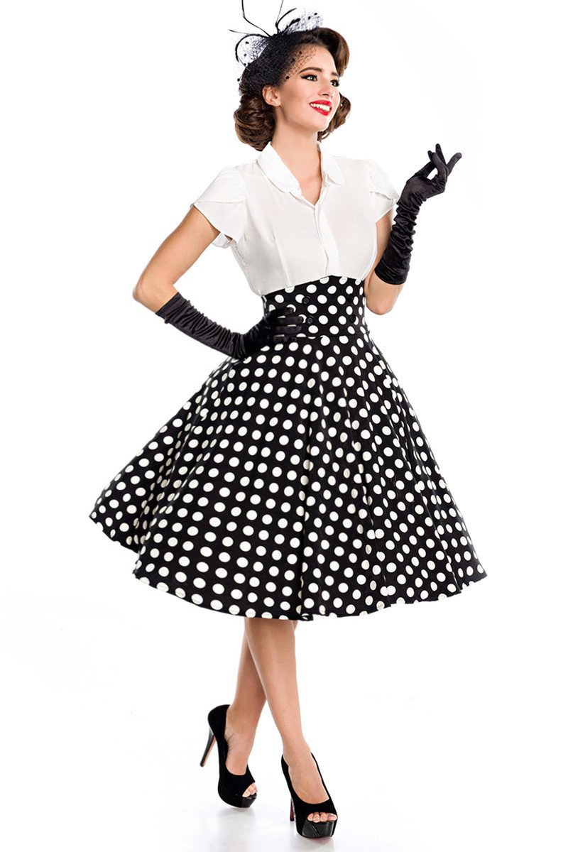 Belsira Tellerrock Frauen Mittellanger Rock schwarz Rockabilly
