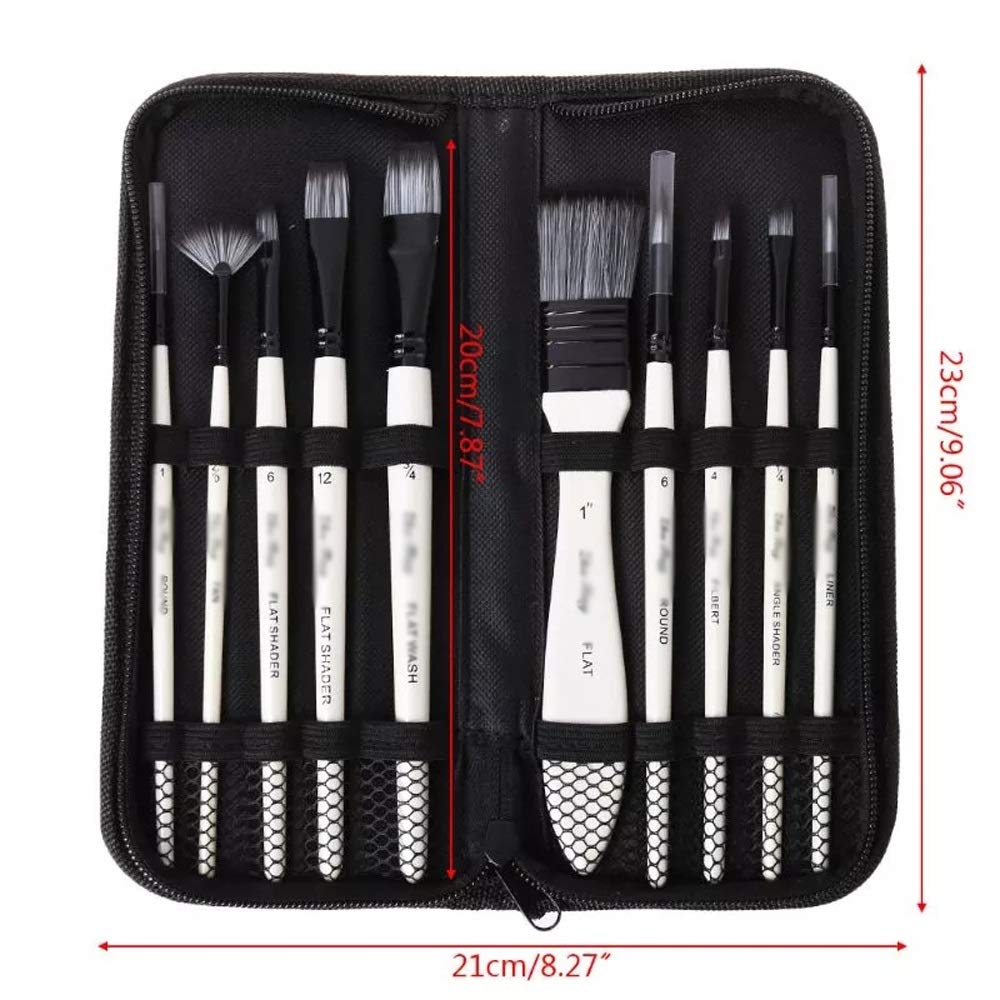 10 unids/Set Pinceles de Pintura Pelo de Nailon Acuarela Pinceles Gouache para Herramientas de Pintura de Tela
