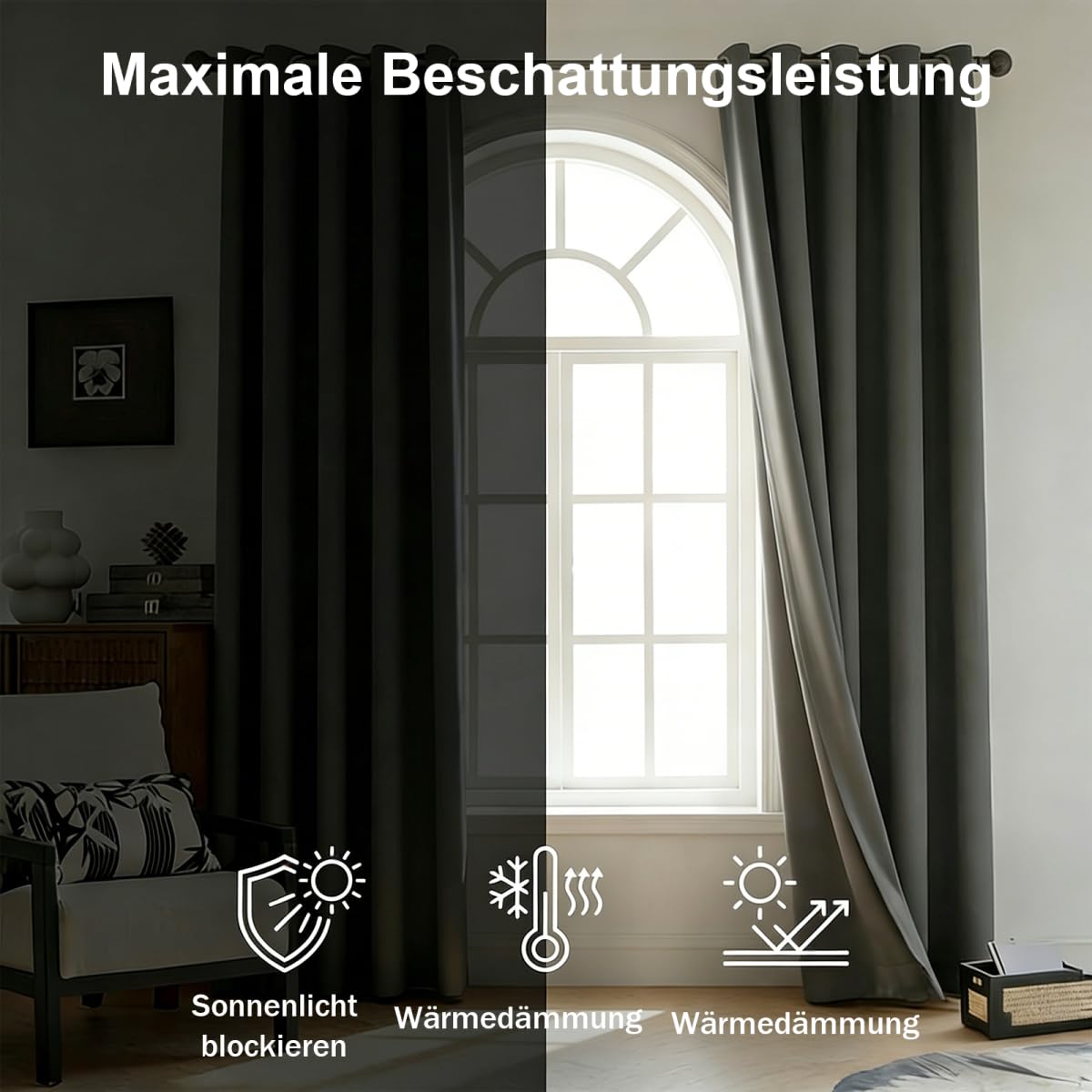 Vorhang Blickdicht 2er Set, Verdunklungsvorhänge mit Ösen H 245 x B 140 cm, Thermovorhang Hitzeschutz, Vorhänge Wohnzimmer Grau