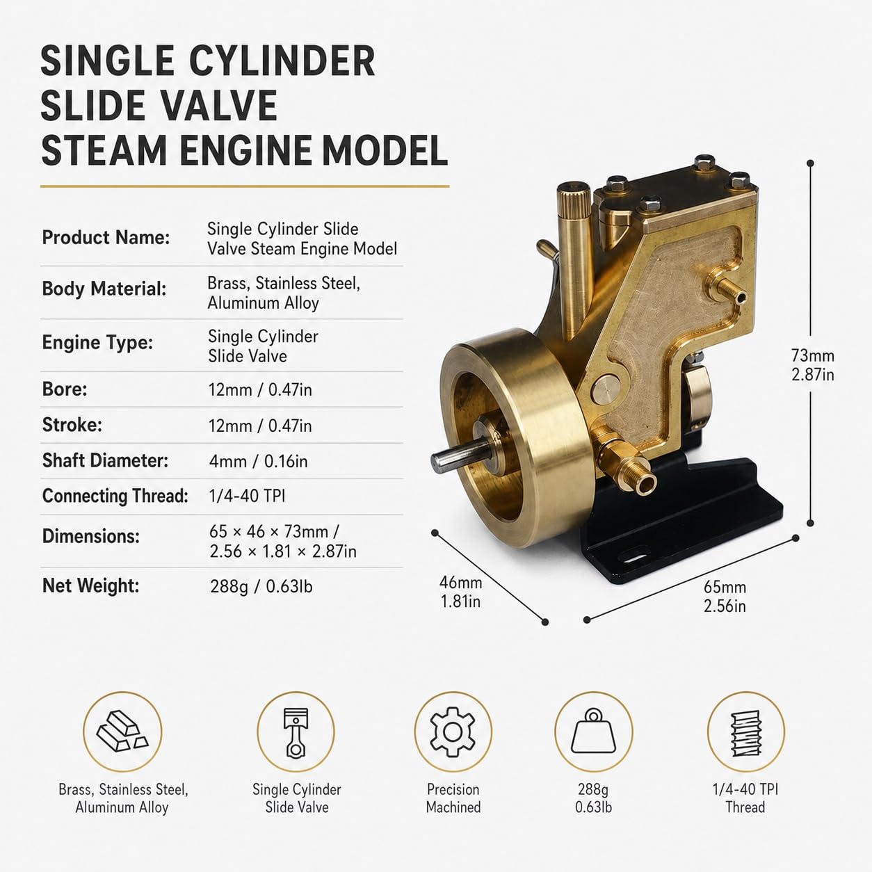 Modelo Motor Vapor Monocilindro, Válvula Manual De Vapor | Mini Motor Vapor De Latón, Estructura Mecanizada Con Precisión, Ensamblaje De Latón, Para Exhibición Y Demostración