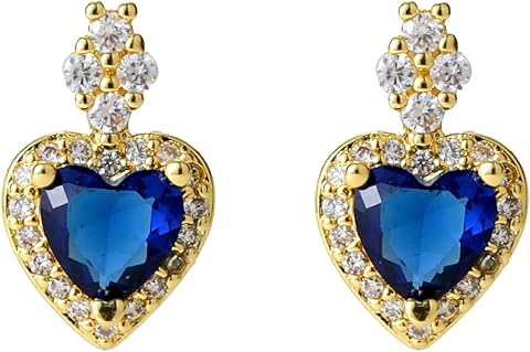 Birthstone Stud Earrings for Women Dainty 14k Gold Plated Gold Heart Earrings Cubic Zirconia Earrings Simulated Gemstone Rings Valentines Birthday Gifts for Her Wife Mom Grandma