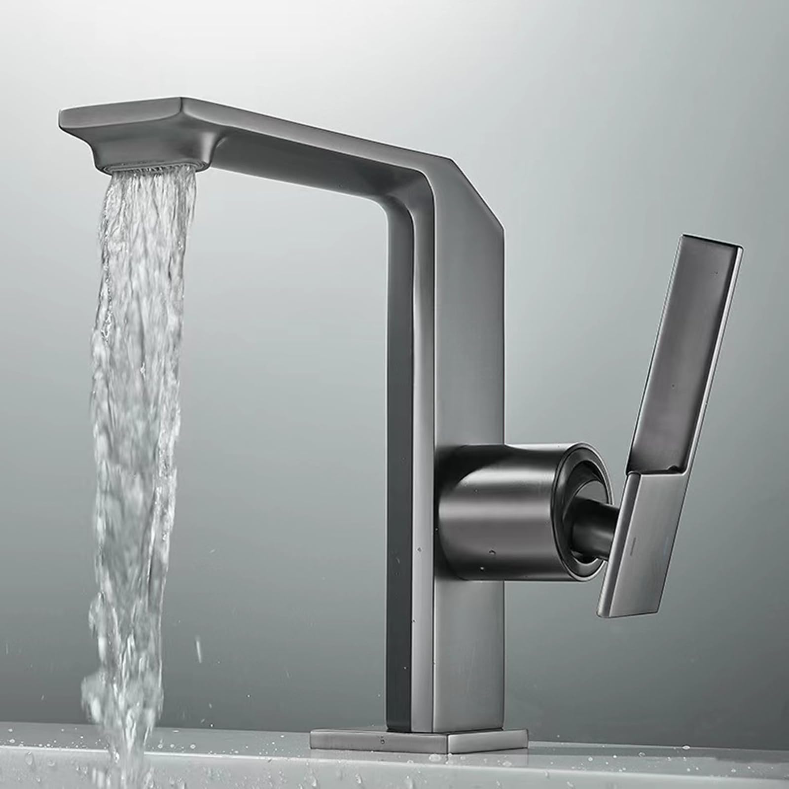XJTNLB Grifo para Lavabo de Baño en Cascada Mezclador Lavabo Monomando Griferia Lavabo Cascada Agua Caliente y Fría,Gris Pistola