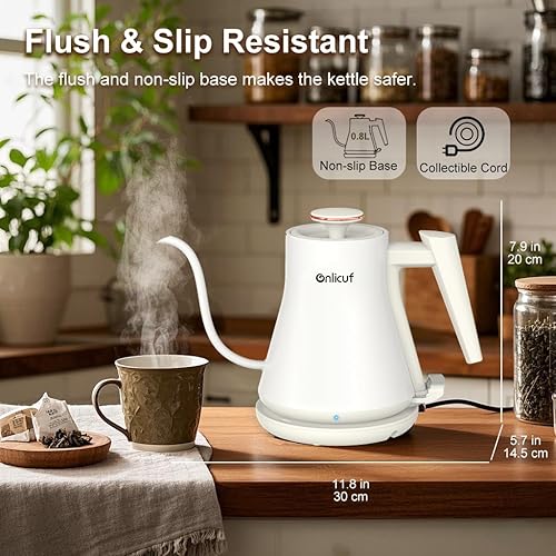 Miniatura 7 de Hervidor eléctrico, cuello de cisne, hervidor de agua eléctrico para verter sobre café y té, 0.8L de calentamiento rápido, hervidor de agua caliente