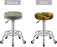 Vista 5 de OUSIKA Fundas de taburete de flores de sol, fundas redondas para sillas elásticas, fundas de cojín de taburete de bar lavables con respaldo