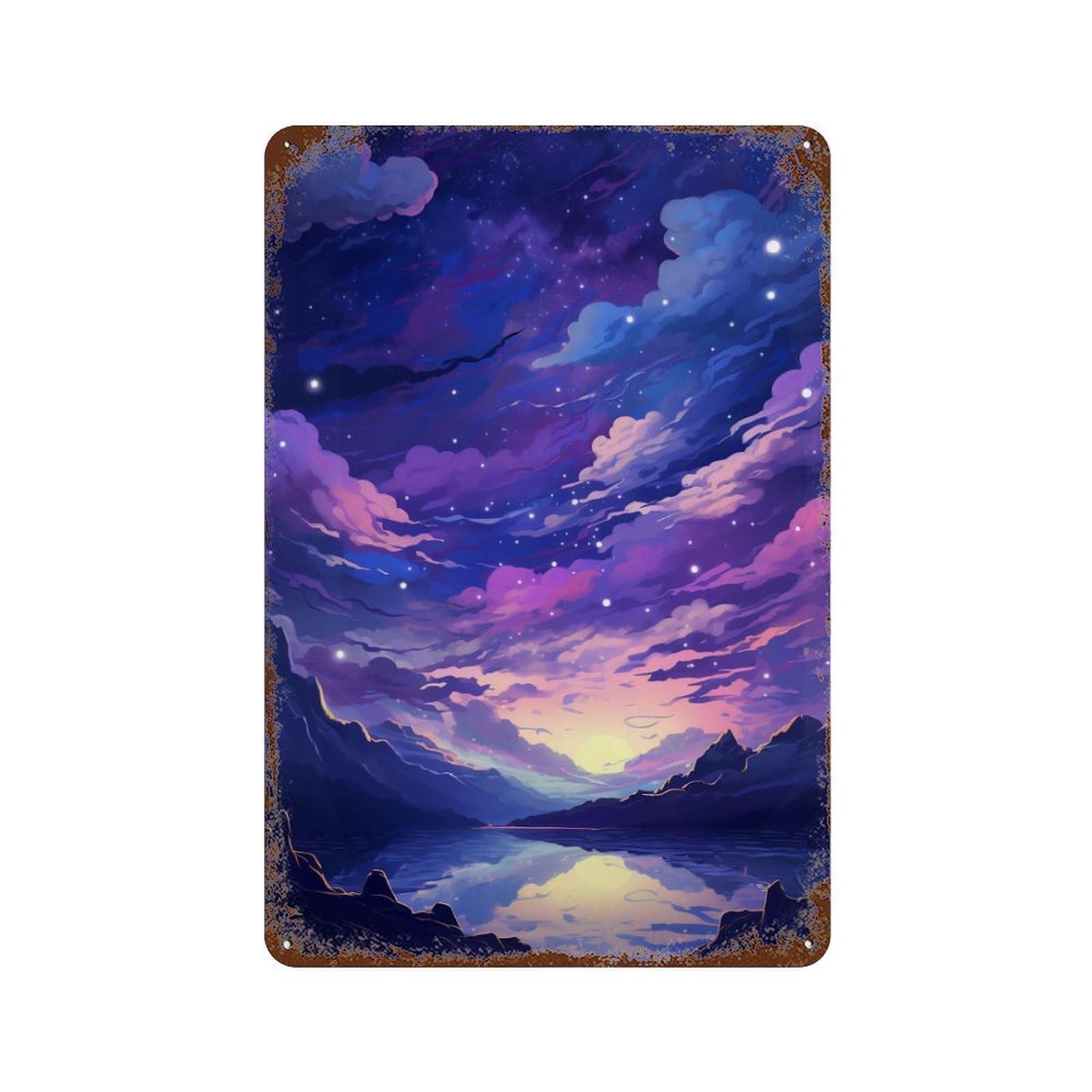 Rust Effect Magical Twilight Sky Reflections Retro Metal Sign 11.8"x7.9", Farmhouse Wall Decor for Living Room, Hallway And Home Decor