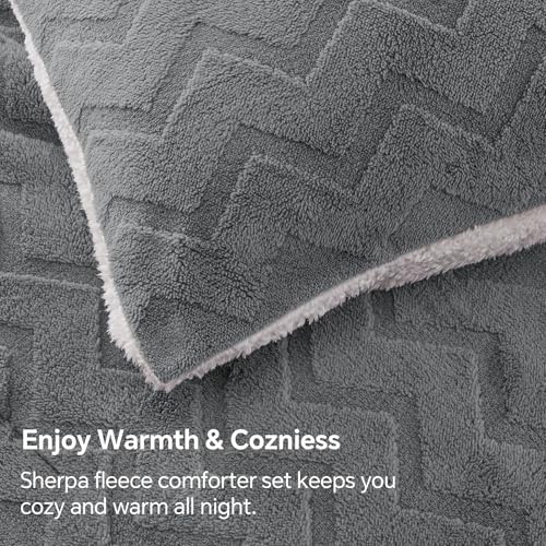 Image of BEDELITE Fluffy Sherpa California King Comforter Set,Grey | Super Soft & Warm Fleece Bedding, Luxury Fuzzy Comforter for Winter, Heavy Plush Bedding Set,2 Pillowcases