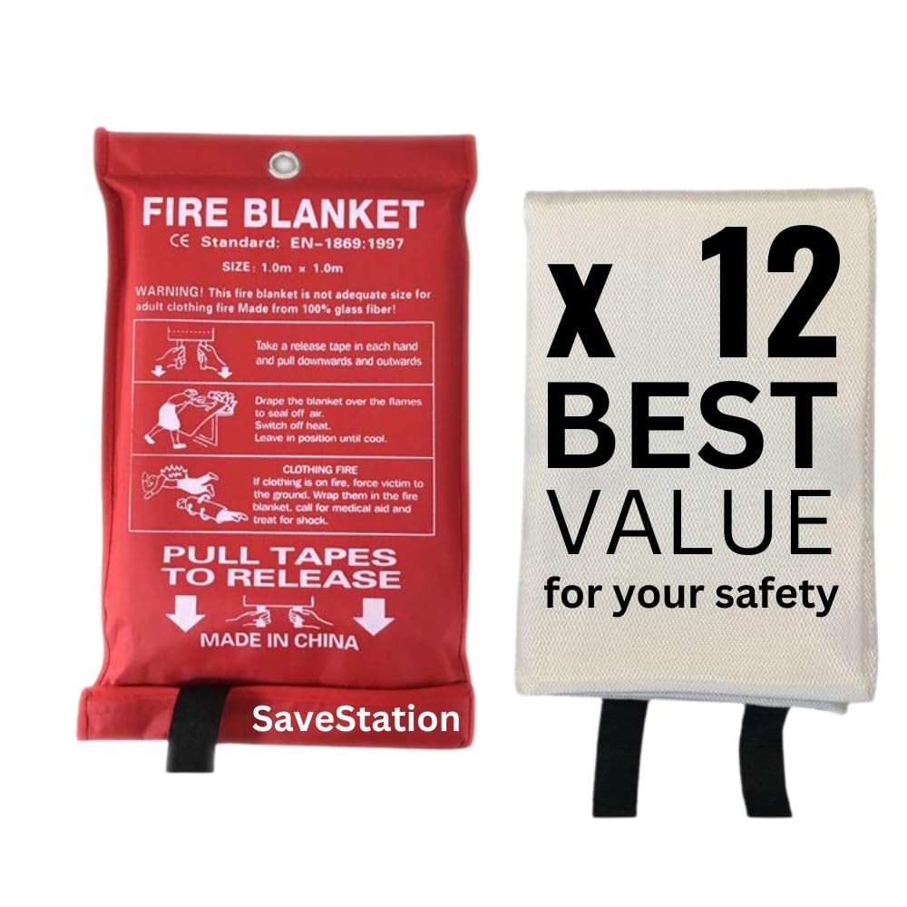 Emergency Fire Blanket - 12 Pack - Fire Suppression Blanket, 40” x 40”, Pure Fiberglass Fire Blanket