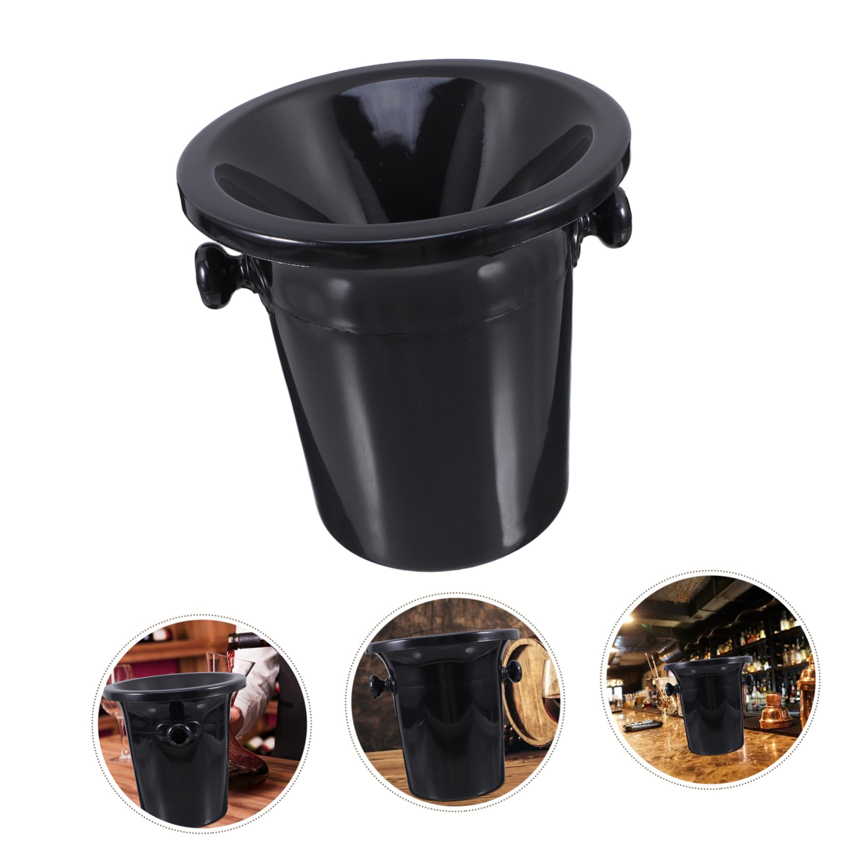 Mipcase Set de 4 Escupideras para Cata de Vinos y Cubos de Hielo Redondos de Plástico Negro Asas Dobles para Evitar Salpicaduras y Guiar el Vino en Bares y Tiendas Especializadas