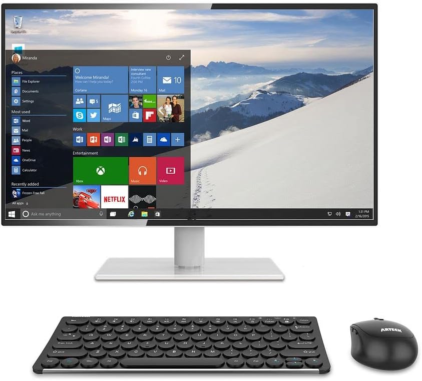 Arteck 2.4G Wireless Keyboard and Mouse Combo Ultra Compact Slim Stainless Full Size Keyboard and Ergonomic Mouse for Computer/Desktop/PC/Laptop and Windows 10/8/7 Build in Rechargeable Battery