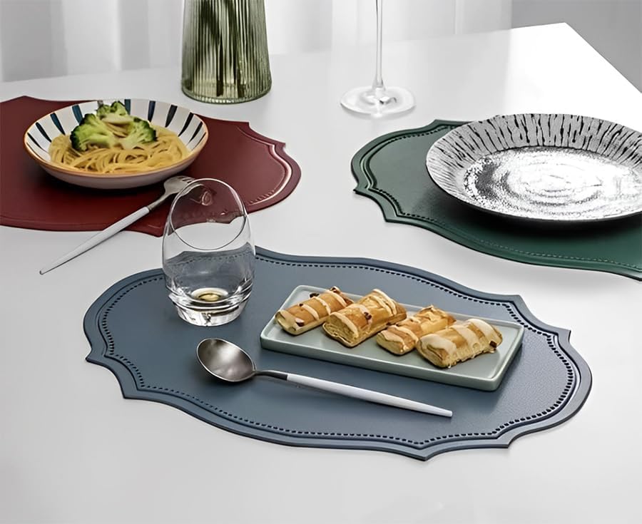 Miniatura 6 de Juego de 6 manteles individuales ovalados de piel sintética de doble textura, lavables, herméticos y antideslizantes, para el hogar, cocina,