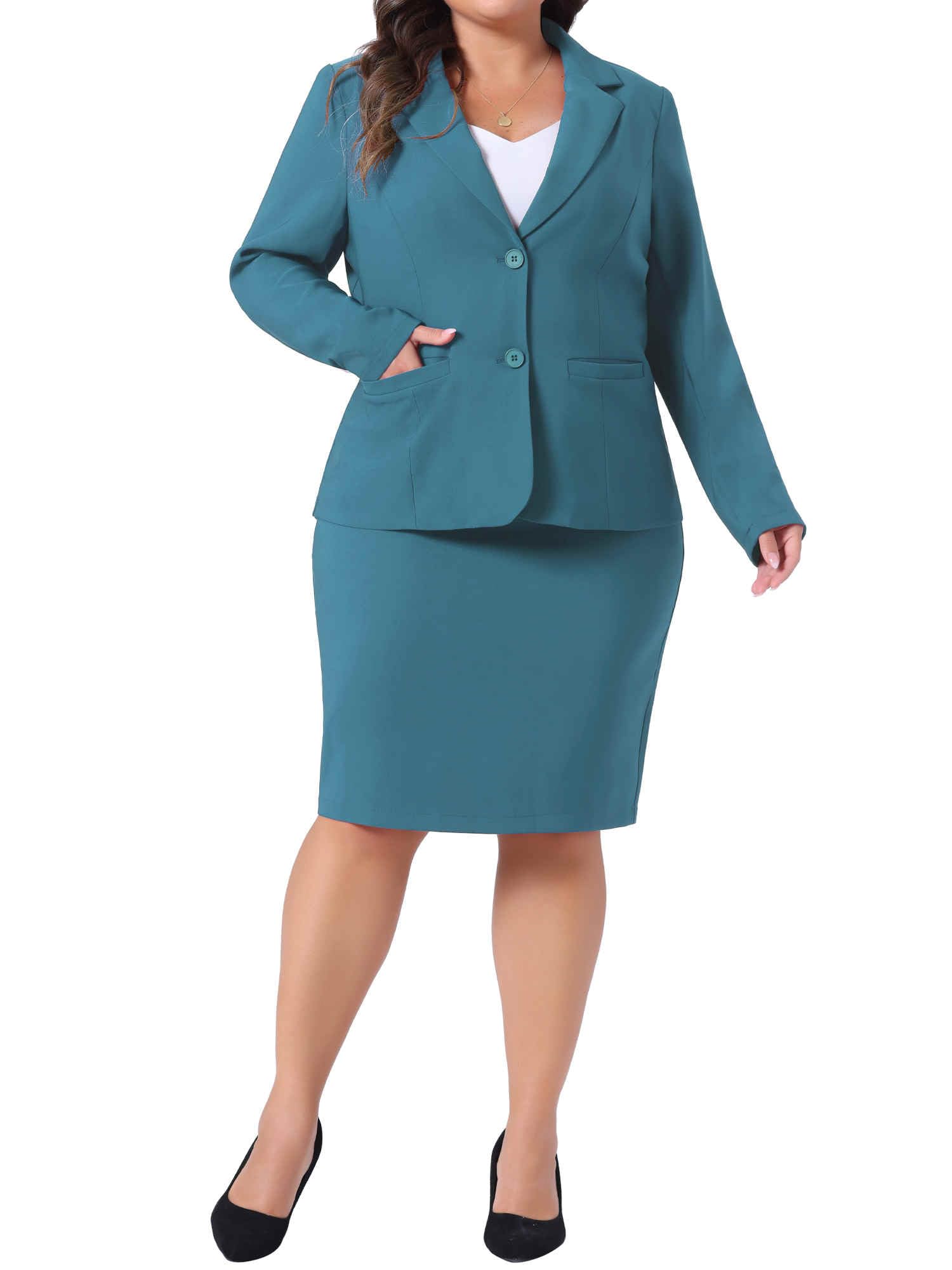 Agnes Orinda Plus Size Blazer and Skirt Suit Sets for Women 2 Piece Outfits Business Casual Suit Sets