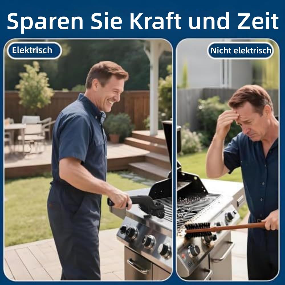 Vyrelo Grillmaster Pro Elektrische Grillbürste mit 3 Reinigungsstufen, 180° verstellbarem Bürstenkopf, kraftvoll, kabellos, wiederaufladbar, für alle Grilltypen