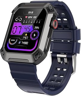 SPeesy Tactical Smart Watch,with Answer/Make Call Health Monitor 100+Sports,IP69 Swim Waterproof Smart Watches for Android Ios Compatible Smartwatch 1.83'' Bluetooth Fitness Tracker Watches for Men,Blue